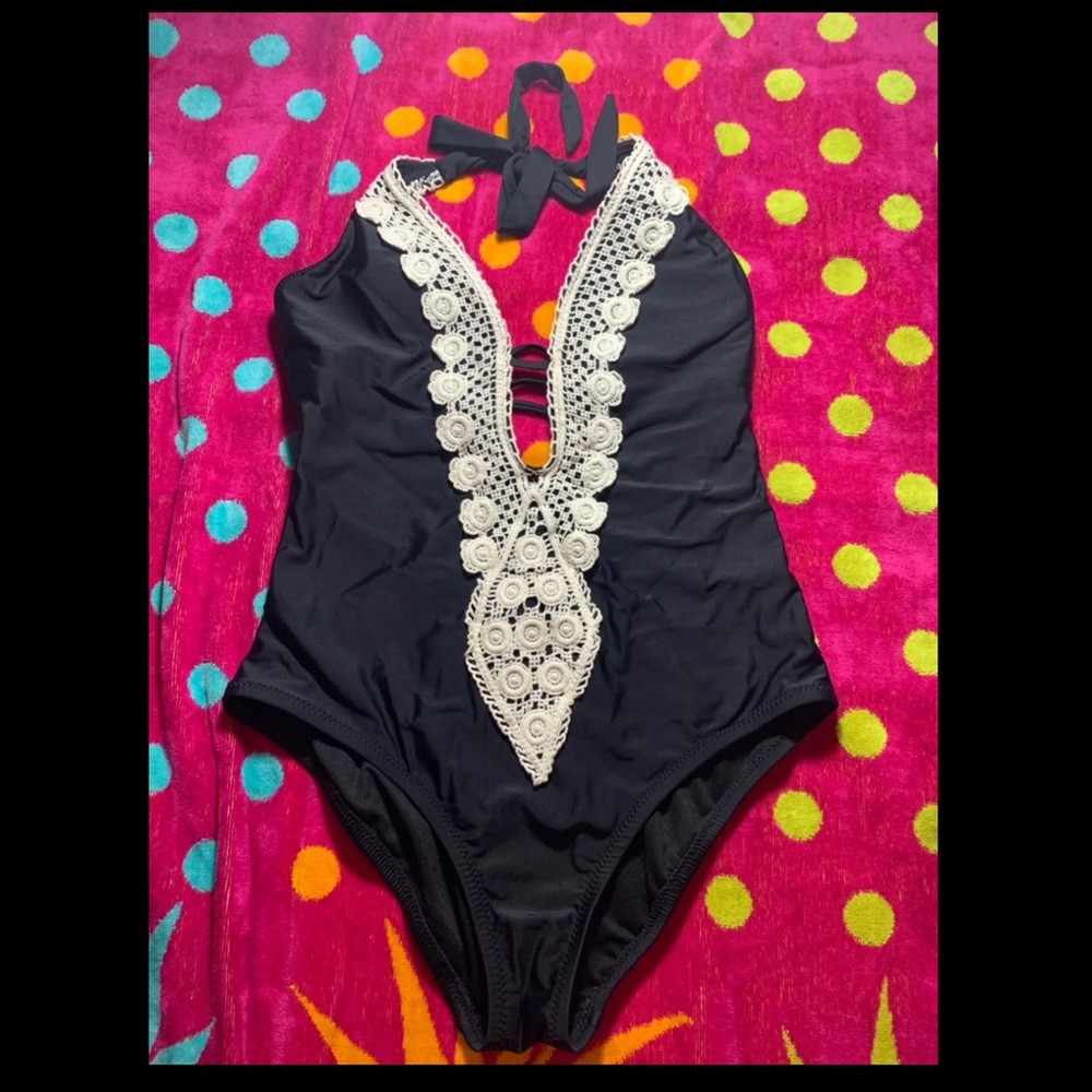 Black one piece swim suit